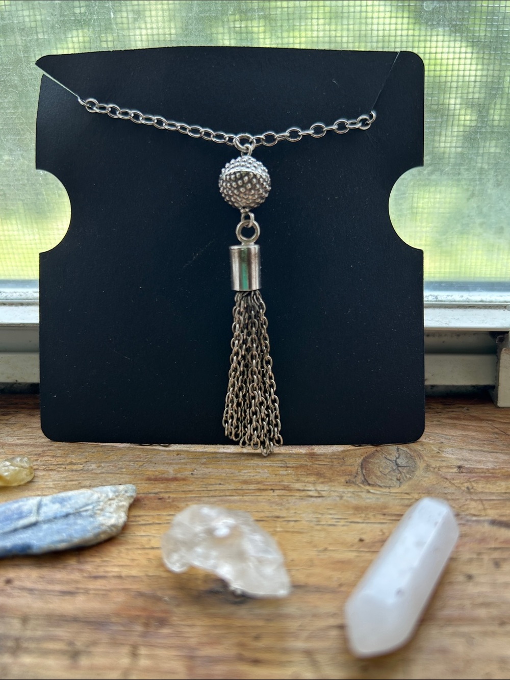 Ara Silver Chain Necklace with Textured Bead and Tassel